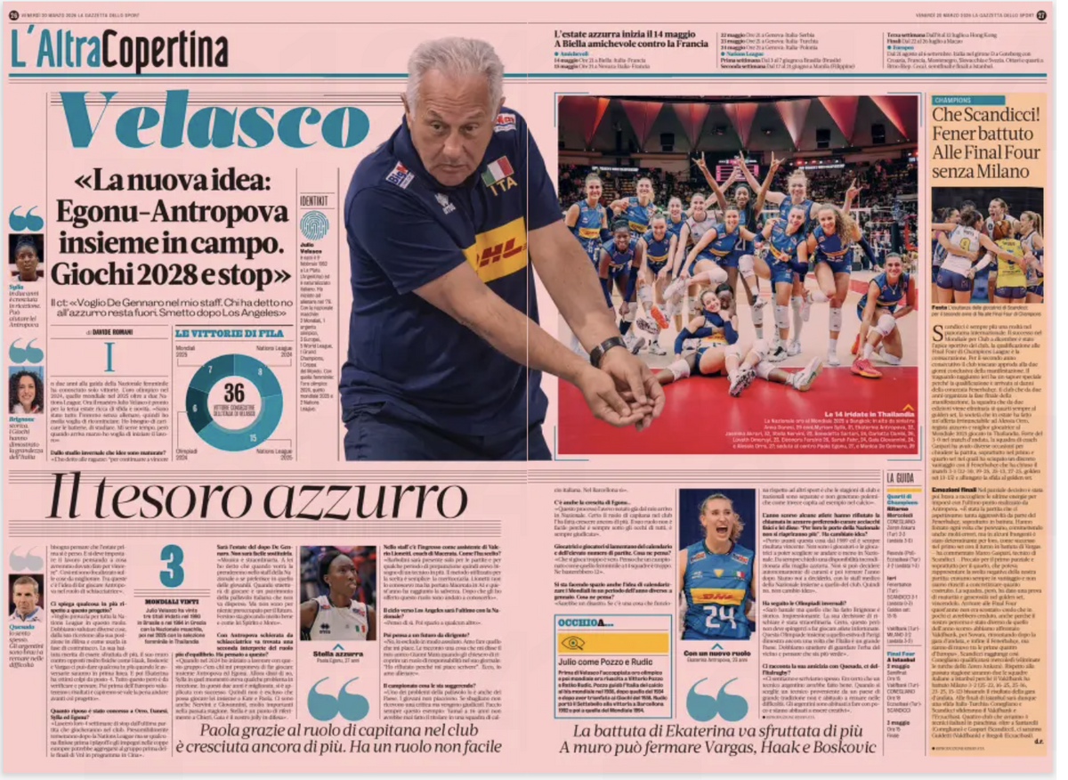 Nazionale: Velasco conferma Antropova schiacciatrice, possibile tandem con Egonu