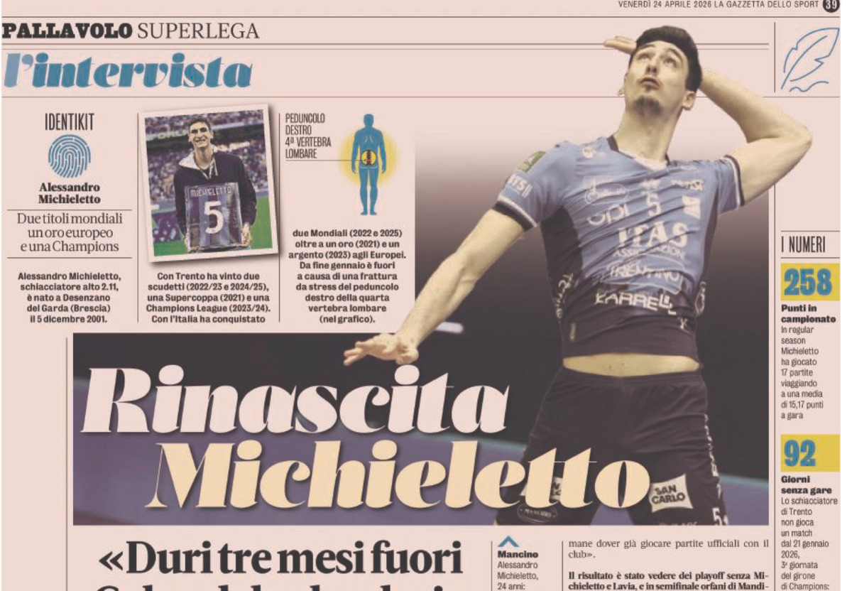 Trento: Michieletto accelera verso il rientro. “Spero di esserci per l’Europeo”