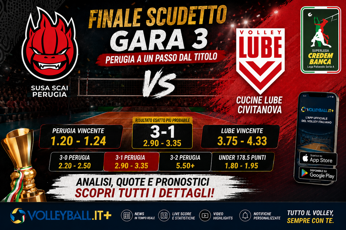 Finale Scudetto Gara3: Perugia a un passo dal titolo. Le quote spingono gli umbri, ma la Lube cerca di allungare la serie