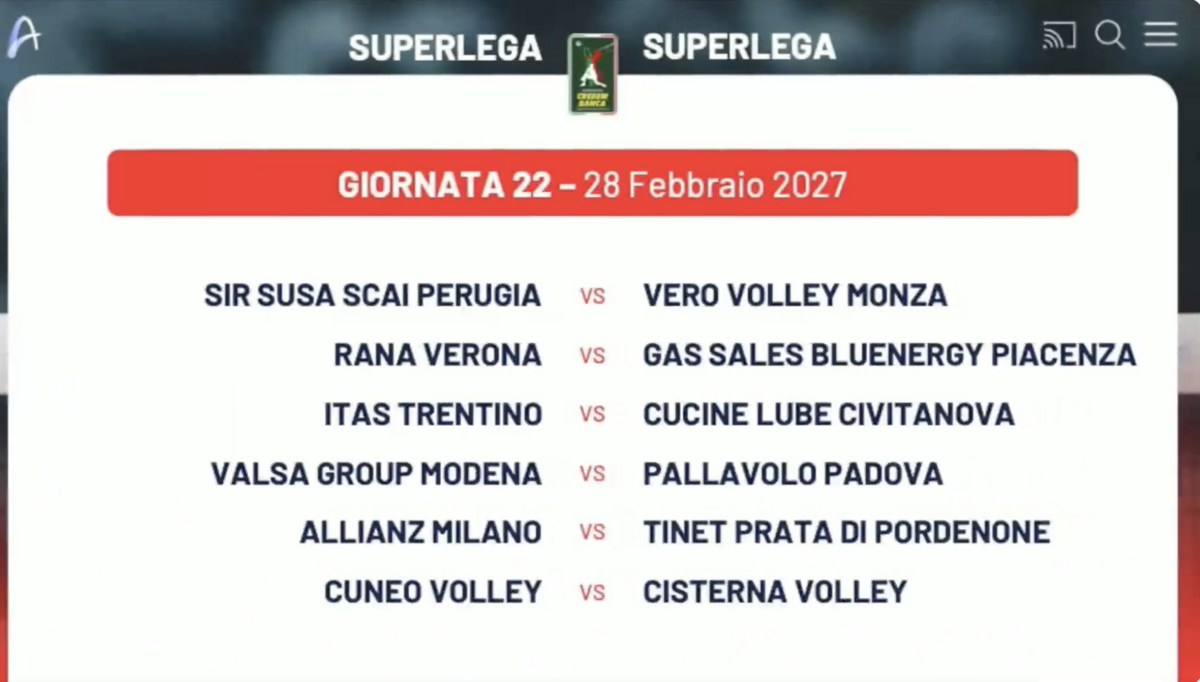 Superlega: Tutte le 11 giornate di ritorno del campionato 2026/27