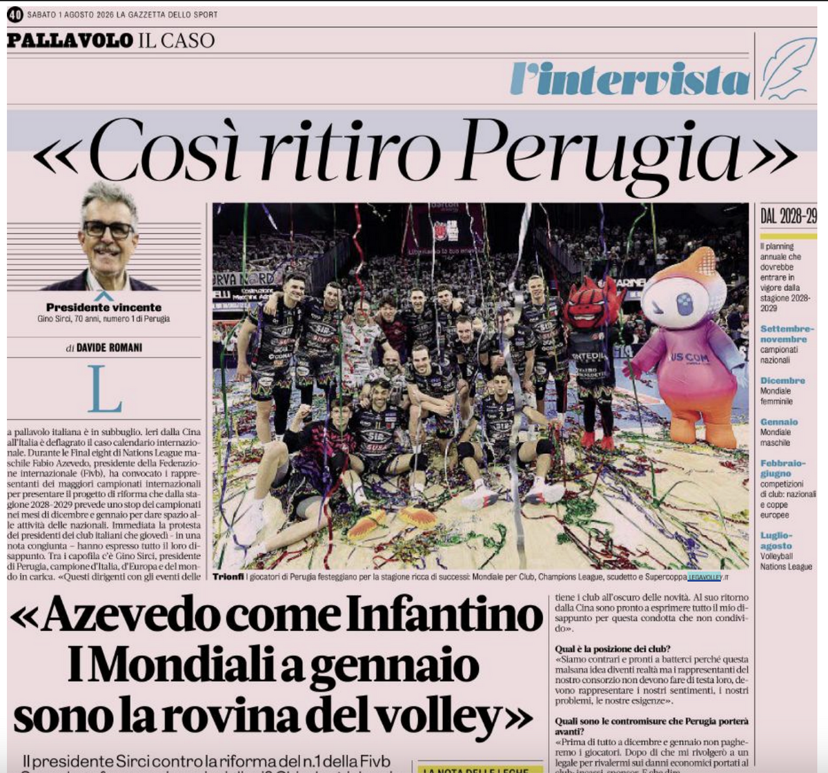 Calendari Internazionali: Anche Sirci attacca la FIVB: "Mondiali a gennaio? La rovina del volley, chiederò i danni"