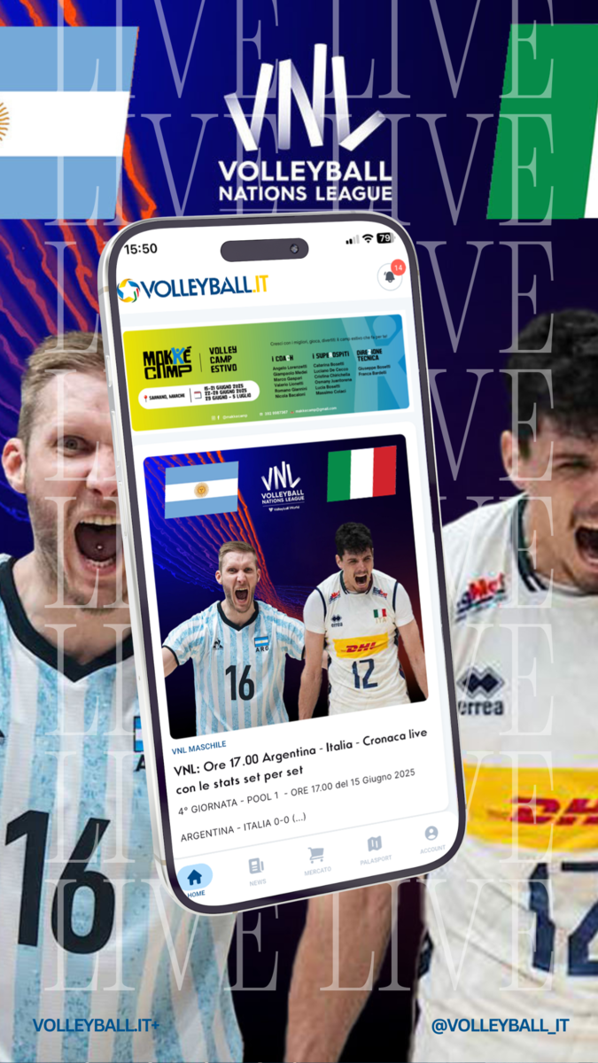 VNL: Italia - Argentina live "plus" sull'App Volleyball.it+