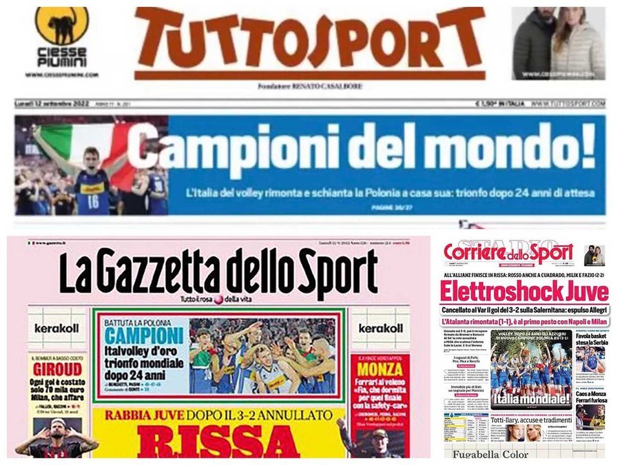 Mondiale 2022: Le prime pagine dei tre quotidiani sportivi