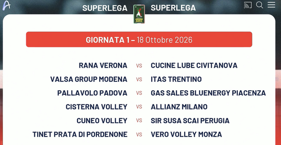 Superlega: Il calendario 2026/27 Superlega: Il calendario 2026/27