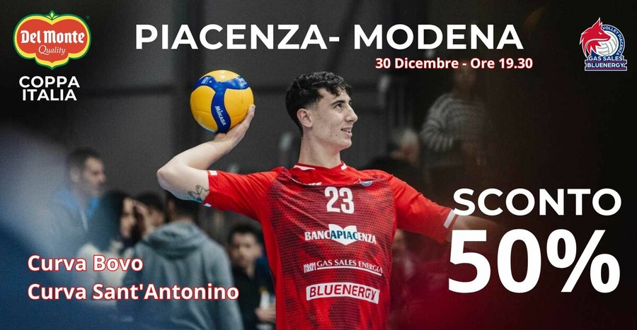 Promo Volleyball.it+ e Gas Sales Bluenergy Piacenza. Sull'APP il codice sconto del 50% per la sfida con Modena
