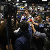 Giannelli con i media arrivati a Fiumicino Giannelli con i media arrivati a Fiumicino