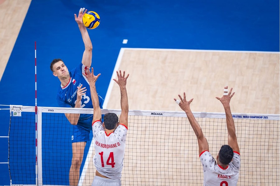 Il 27enne opposto Patrik Indra, top scorer  contro la Tunisia, 14 punti, 57% di positività in attacco.