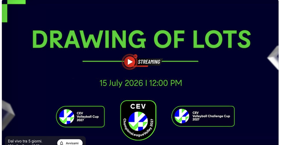 Coppe Europee 2026/27: il 15 luglio i sorteggi di Champions League, CEV Cup e Challenge Cup. Live streaming Coppe Europee 2026/27: il 15 luglio i sorteggi di Champions League, CEV Cup e Challenge Cup. Live streaming