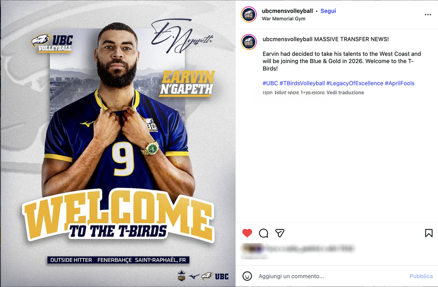 Canada: Ngapeth “annunciato” da UBC. Social impazziti, ma è solo una trovata