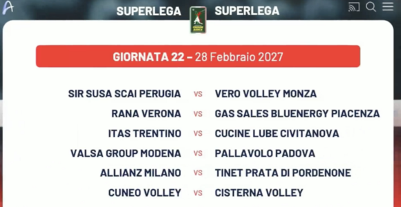 Superlega: Tutte le 11 giornate di ritorno del campionato 2026/27 Superlega: Tutte le 11 giornate di ritorno del campionato 2026/27