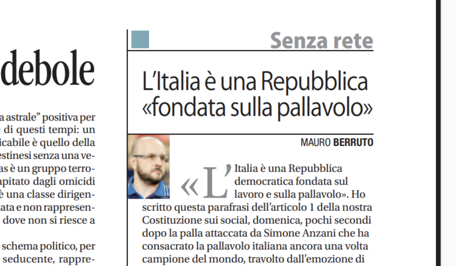 Rassegna Stampa: Avvenire, &quot;LʼItalia è una Repubblica «fondata sulla pallavolo»&quot;