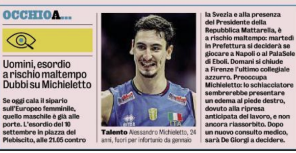 Rassegna stampa 6 settembre: Azzurre in finale, Lube e club verso il via. Azzurri: Michieletto in forse? Rassegna stampa 6 settembre: Azzurre in finale, Lube e club verso il via. Azzurri: Michieletto in forse?