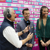 Coach Santarelli con Fantasia e Pisani di RaiSport