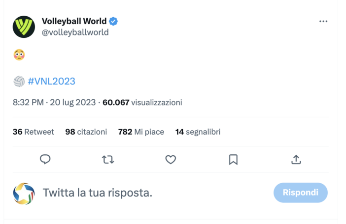 VNL: Il tweet di VolleyballWorld (FIVB) dopo le contestazioni brasiliane del 1° set
