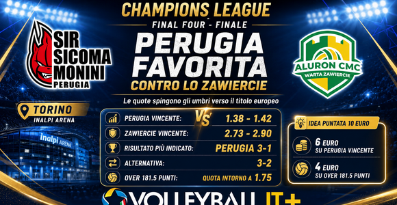 Champions League, finale Final Four: Perugia favorita contro lo Zawiercie. Le quote spingono gli umbri verso il titolo europeo