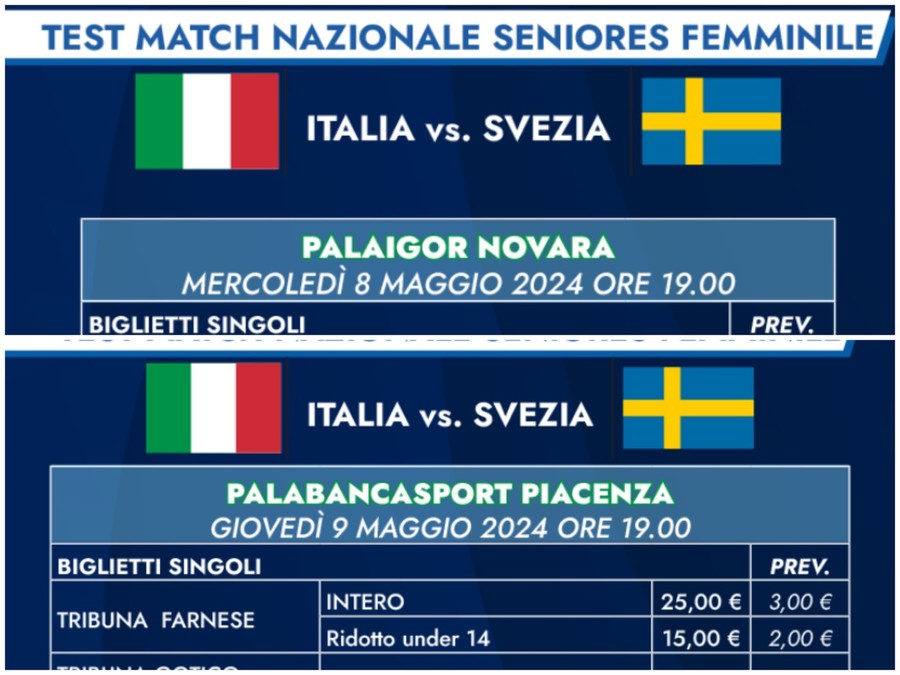Verso la VNL: Tutti i prezzi dei biglietti dei test Italia-Svezia