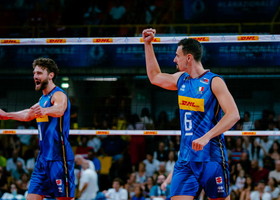 L'Italia durante la sfida con la Germania nella FIPAV Cup Men Elite