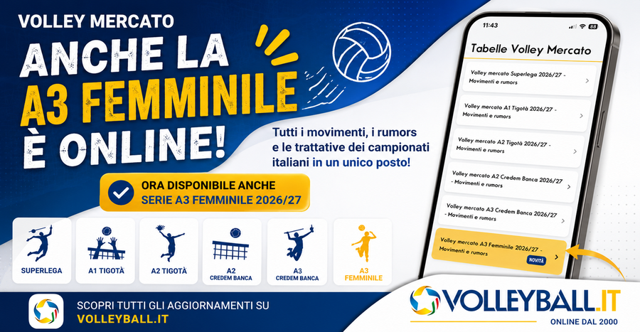 Volleyball.it+: online anche il tabellone del Volley Mercato di Serie A3 femminile