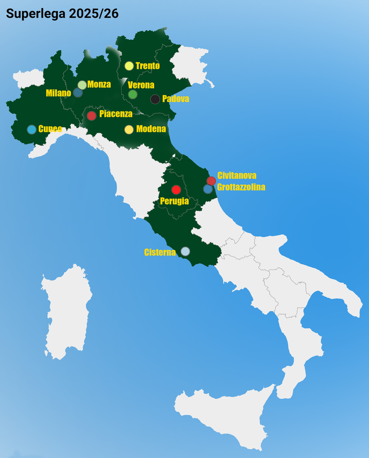 Superlega: La mappa del 2025/26, C'è Cuneo