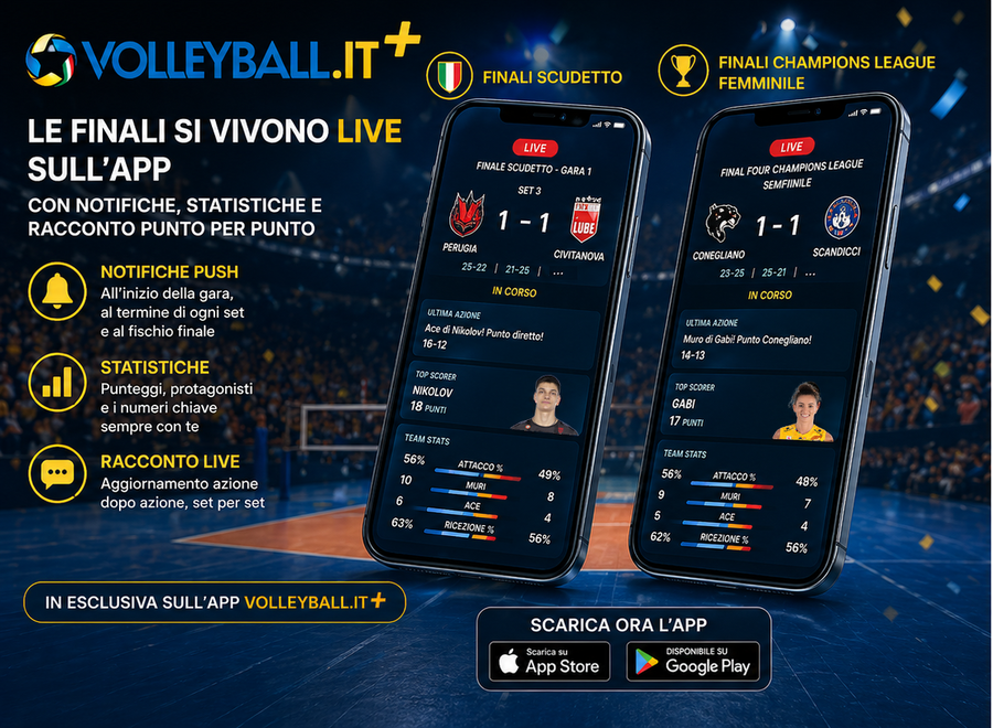 Volleyball.it+: Le finali si vivono live sull’app con notifiche, statistiche e racconto punto per punto