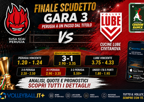 Finale Scudetto Gara3: Perugia a un passo dal titolo. Le quote spingono gli umbri, ma la Lube cerca di allungare la serie