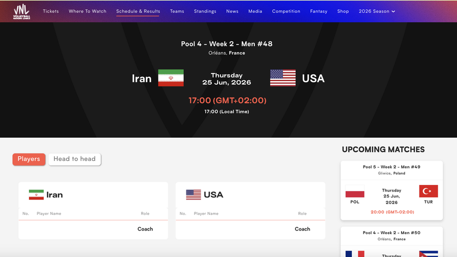 VNL: Iran - Usa a Orleans il 25 giugno....